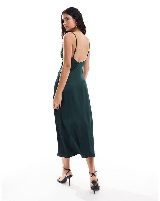 Vestido Largo Verde Oscuro De Tirantes Con Cuello Desbocado De Satén De Vila de color Blue