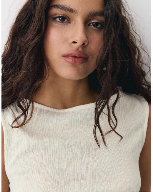 Stradivarius White Gathered Texture T-shirt