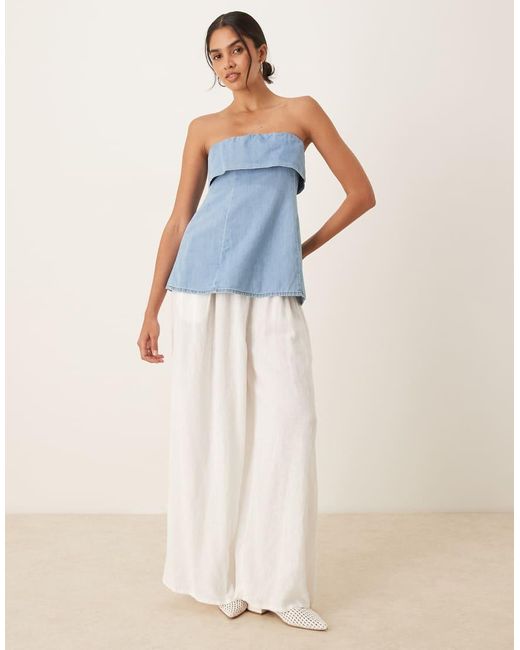 ASOS Blue Denim Fold Over Bandeau Top