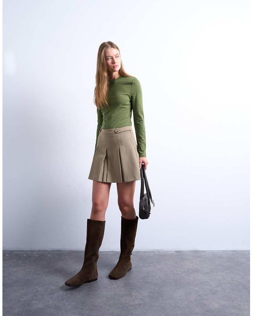 TOPSHOP White Box Pleat Taupe Mini Skirt