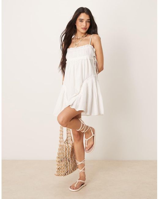 ASOS Natural Babydoll Mini Sundress With Ruffle Hem
