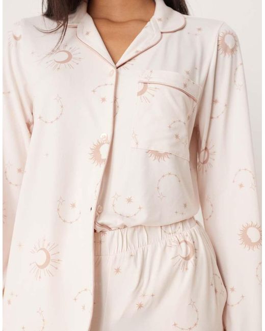 Chelsea Peers Natural Poly Long Sleeve Revere Pyjama Set