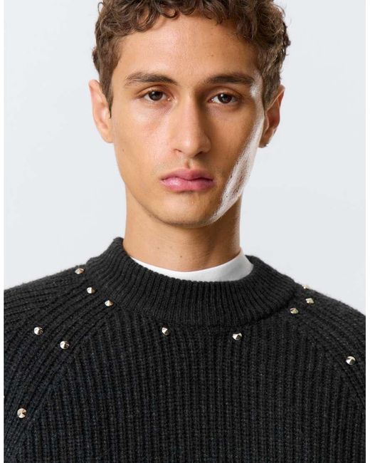Weekday Black Wool Blend Jumper With Stud Detail for men