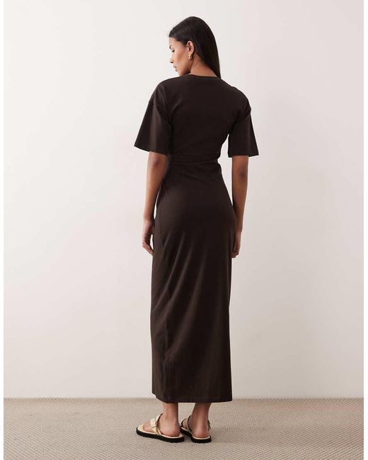 ASOS Brown Side Ruched T-shirt Midi Dress Chocolate