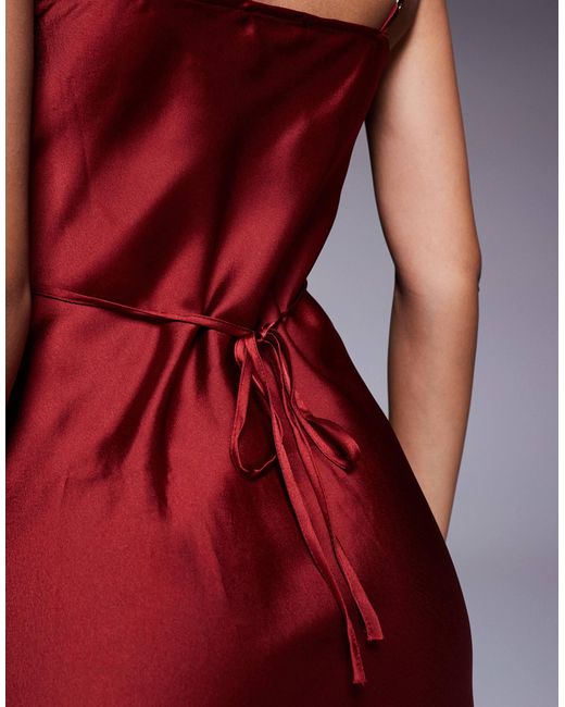 New Look Red Satin Cowl Neck Midi Dress