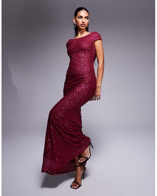Goddiva Purple Cowl Back Sequin Maxi