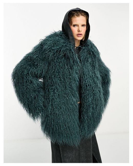 Collusion Green shaggy Faux Mongolian Fur Jacket