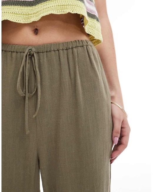 Miss Selfridge Green Linen Drawstring Waist Wide Leg Trousers