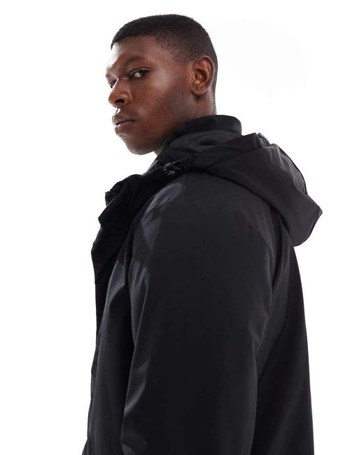 Only & Sons Black Hooded Waterproof Parka for men