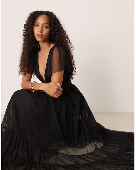 LACE & BEADS Black Bridesmaid Madison Maxi Dress
