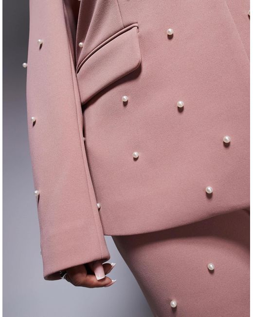 Curve - blazer d'ensemble ajusté et orné ASOS en coloris Pink