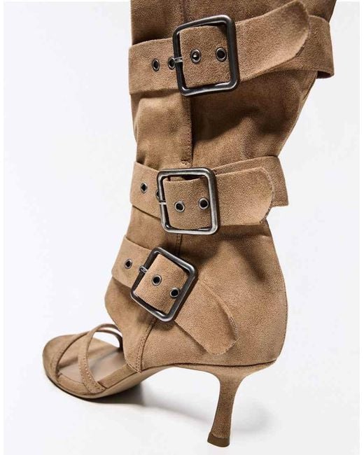 Bershka White Heeled Trousers Sandals With Buckles