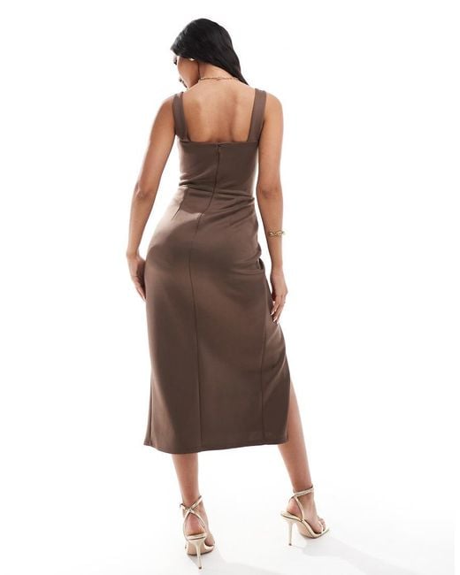 True Violet Brown True Corset Wrap Midi Dress