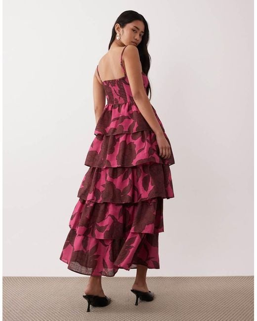 Pretty Lavish Linen Blend Tiered Skirt Midaxi Cami Dress