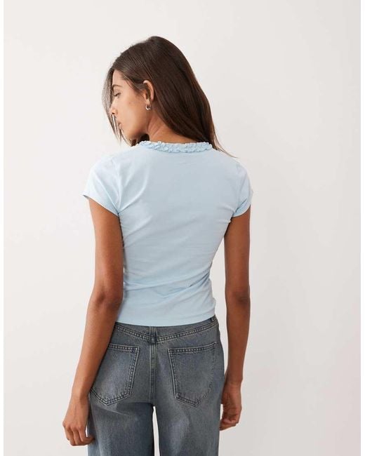 Miss Selfridge Blue V Front Tshirt With Ruffle Detail
