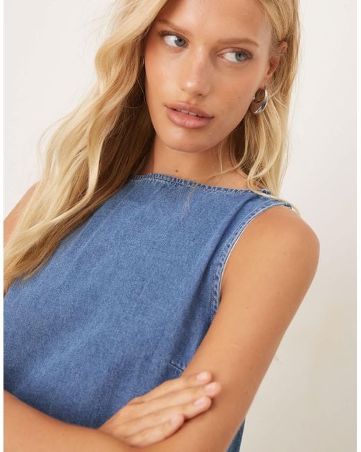 ASOS Blue Denim Shift Dress With Back Detail