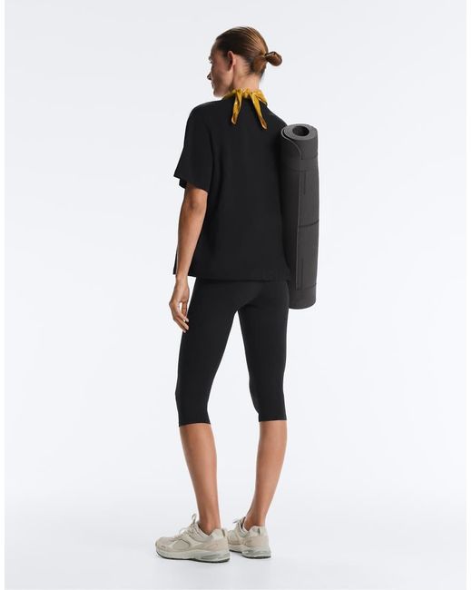 Oysho Black Boxy Short Sleeve Cotton Blend T-Shirt