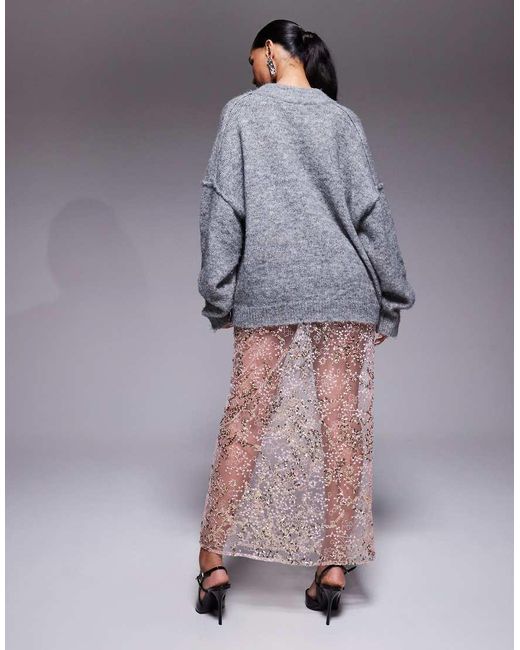 ASOS Gray Delicate Lace Scatter Sequin Maxi Skirt