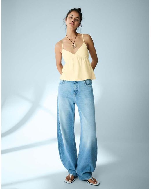 Bershka Blue Ruffle Strap Top