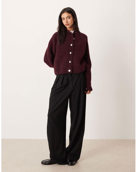 ASOS Purple Knitted Fisherman Rib Cardigan With Raglan Detail