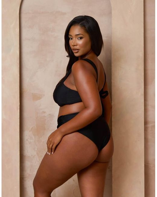Moda Minx Curve Brown X Alessa Tyrrell-charles High Waisted Bikini Bottoms With Hardware Detail
