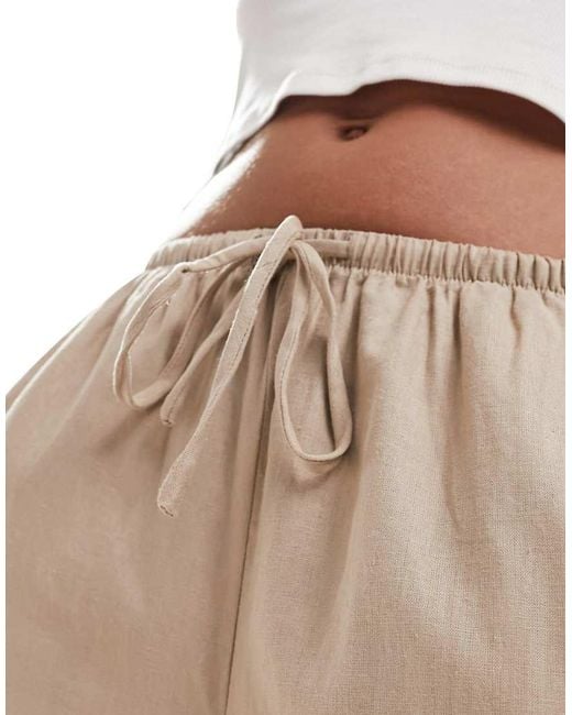 Cotton On Natural Drawstring Straight Leg Linen Blend Trousers