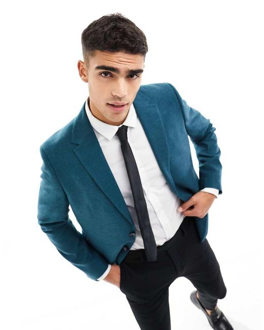 Harry Brown Blue Relaxed Fit Bamboo Suit Jacket for men
