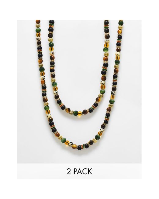ASOS – 2er-pack halsketten mit perlen, steinen und verschiedenen kristallen in White für Herren