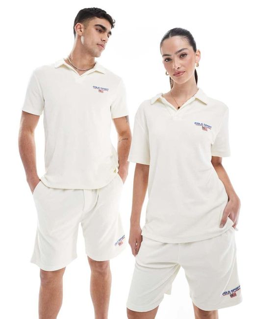 Polo Ralph Lauren White Sport Capsule Small Chest Logo Lightweight Cotton Terry Polo for men