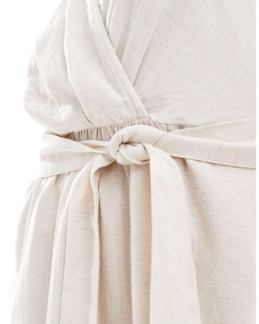 Vila White Linen Blend Wrap Front Mini Dress With Tie Belt