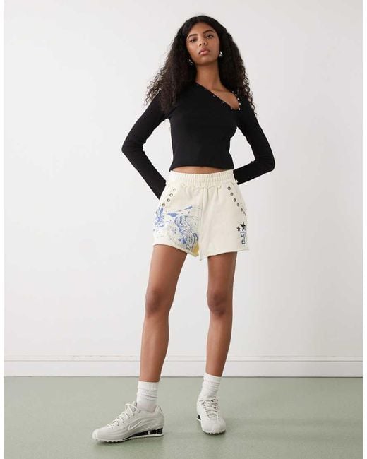 Ed Hardy Black Fighting Eagle Eyelet Sweat Shorts