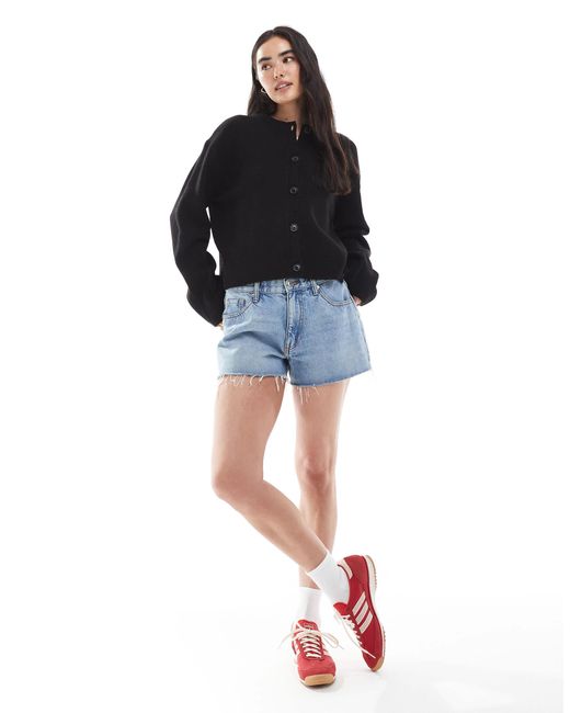ASOS Black Boxy Crew Neck Cardigan With Side Split Detail