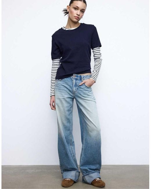 Stradivarius Blue Basic Regular Fit Heavy Weight T-Shirt