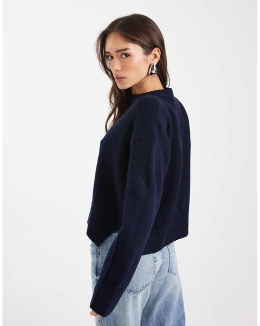 ASOS Blue Boxy Crew Neck Jumper With Side Split Detail