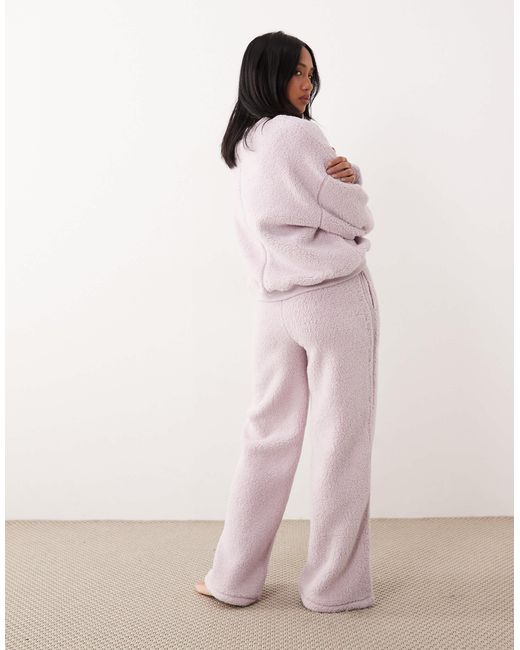 ASOS Pink Asos Design Petite Lounge Cuddle Crew Neck Sweat & Wide Leg Trouser Set