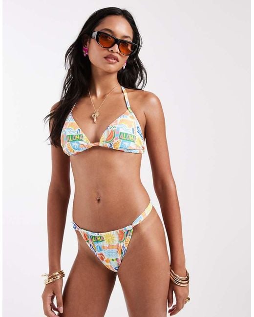 New Look Multicolor Aloha Removable Pad Triangle Bikini Top