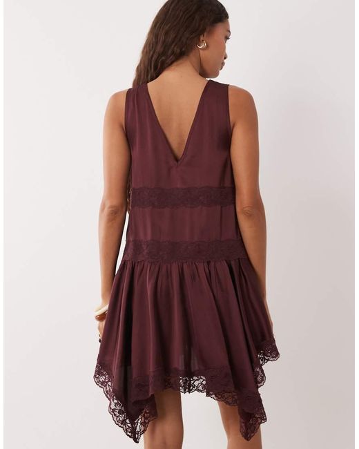 Miss Selfridge Red Boho Satin Lace Insert Hanky Hem Mini Dress