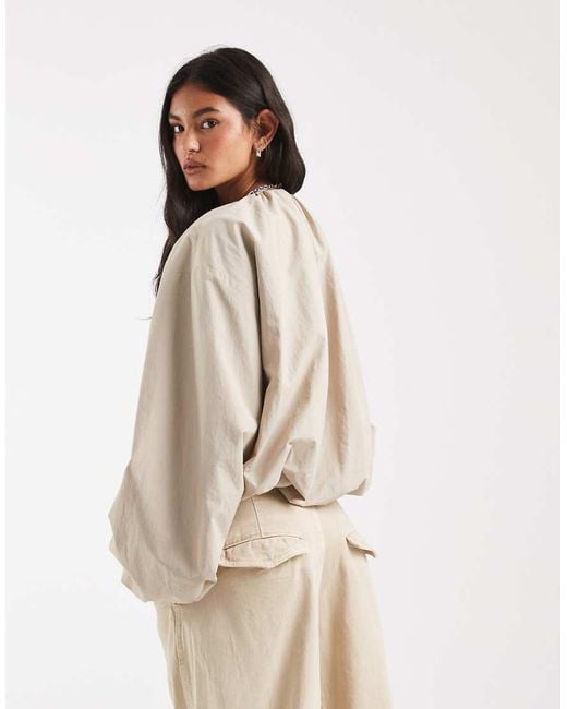 ASOS Natural Cropped Bubble Hem Nylon Bomber Jacket