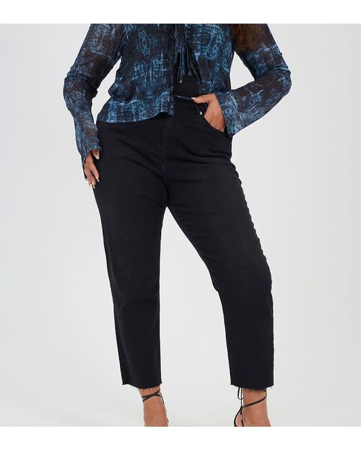 Brave Soul Blue Curve Raw Hem Cropped Mom Jeans