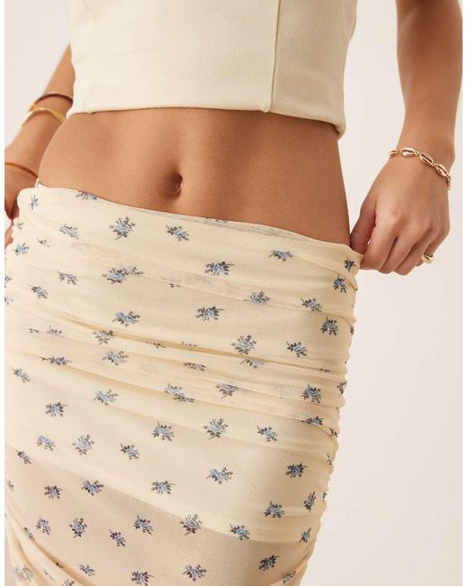 ASOS Natural Ruched Mesh Over The Knee Skirt