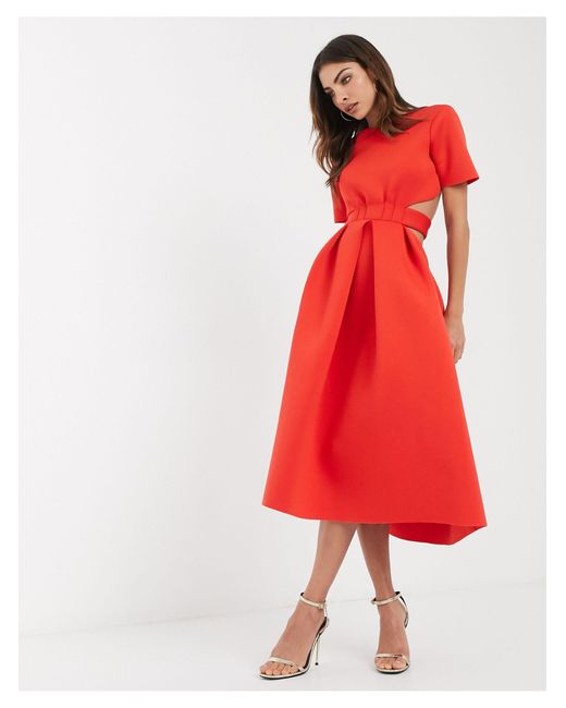 ASOS Red T-shirt Belted Cut Out Midi Skater Dress