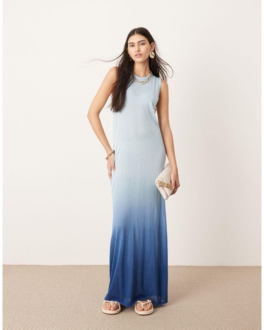 ASOS Blue Knitted Sleeveless Maxi Column Dress