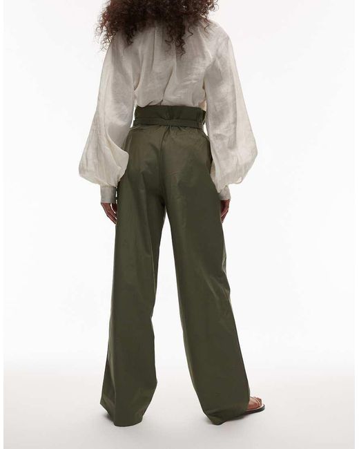 Pantalones Caquis De Pernera Ancha Con Pinzas Delanteras Y Cinturón De Algodón De -Verde Mango de color Green