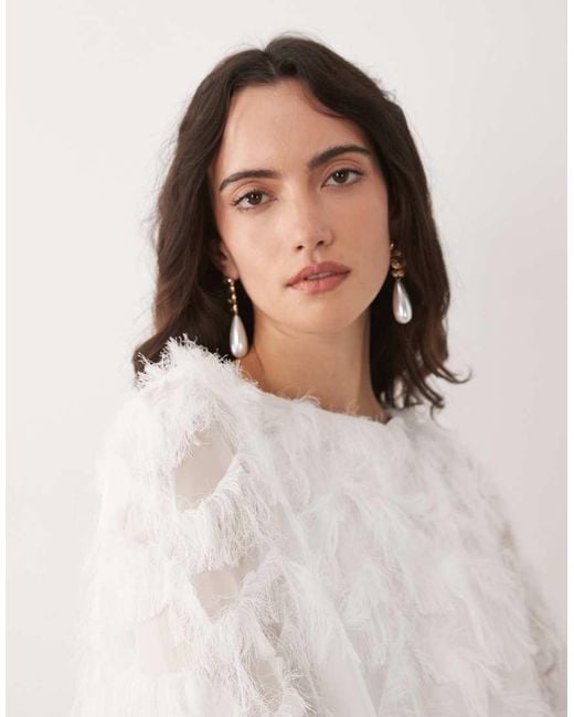 TFNC London White Faux Feather Bell Sleeve Babydoll Mini Dress