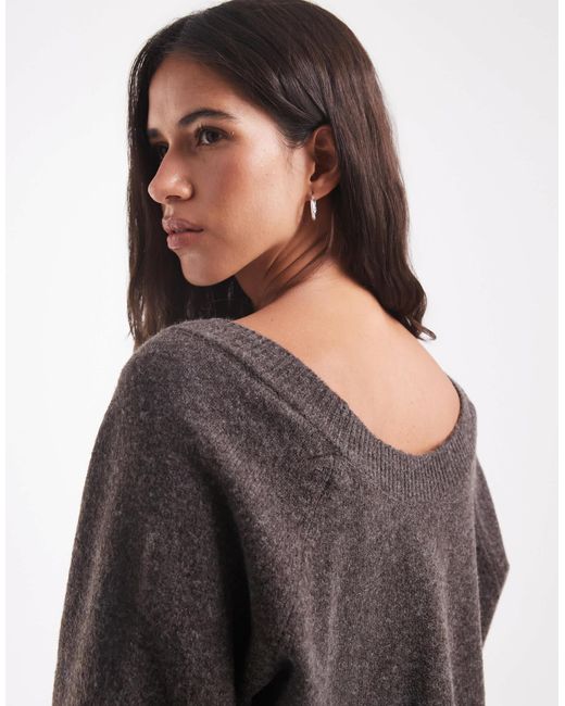 Pull en maille réversible chocolat ONLY en coloris Brown