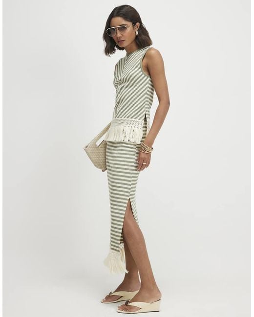 River Island Green Sleeveless Fringe Striped Tank Top