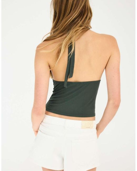 Stradivarius Green Lace Halter Top
