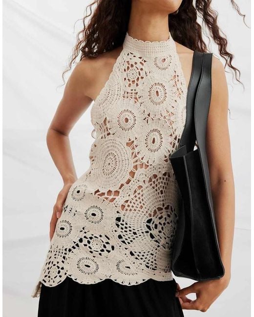 NA-KD White Halterneck Crochet Top