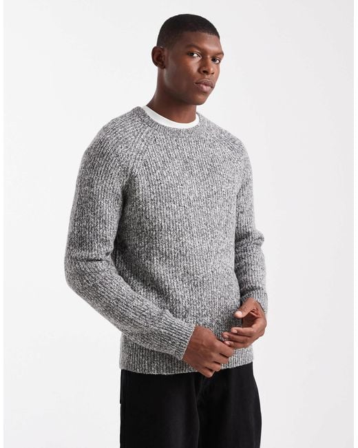 Threadbare Gray Crew Neck Rib Knit Sweater for men