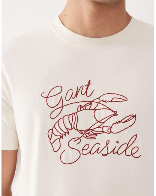 Gant White Chain Stitch Embroidered Lobster T-shirt for men